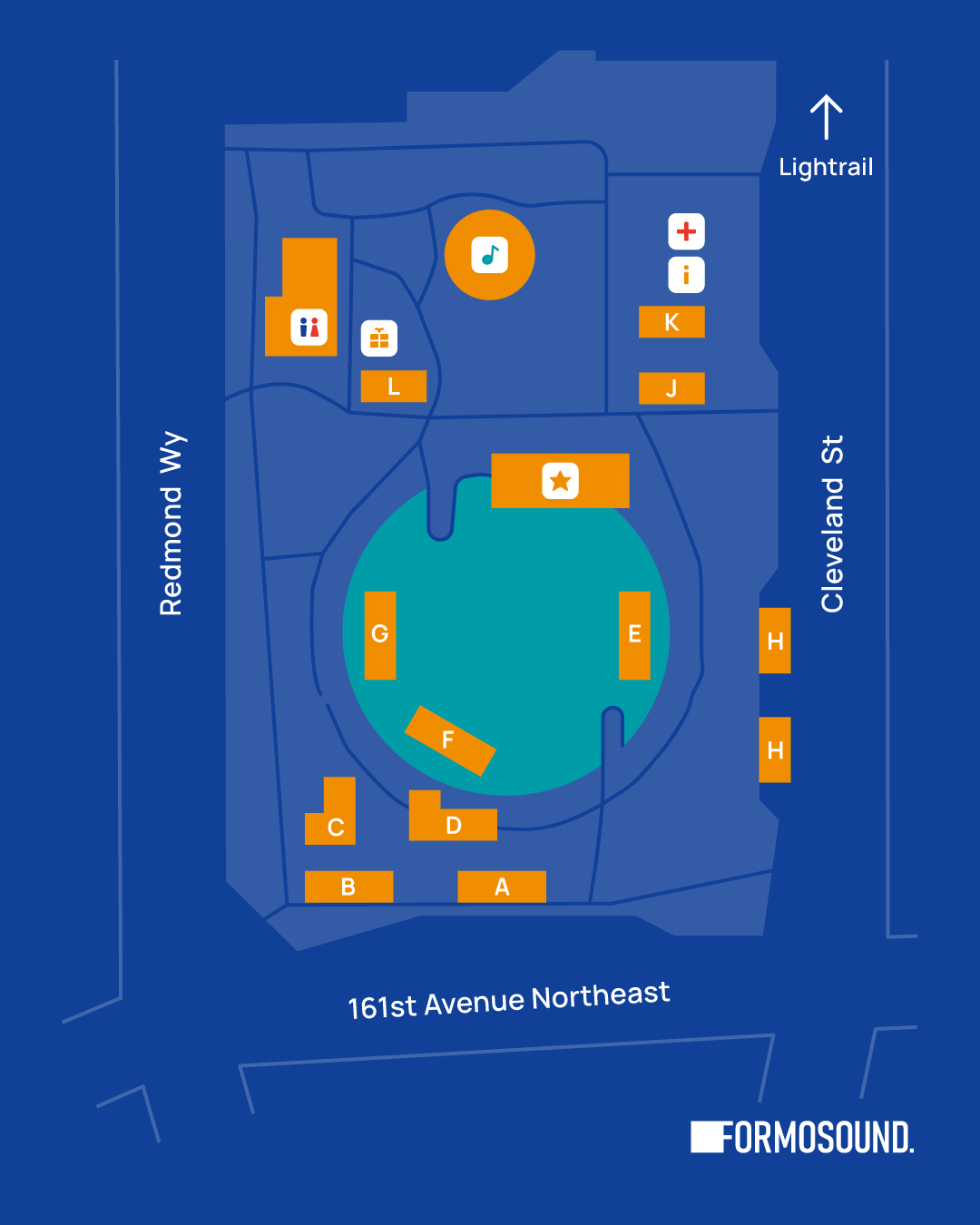 Festival site map showing booths, stages, restrooms and entrances